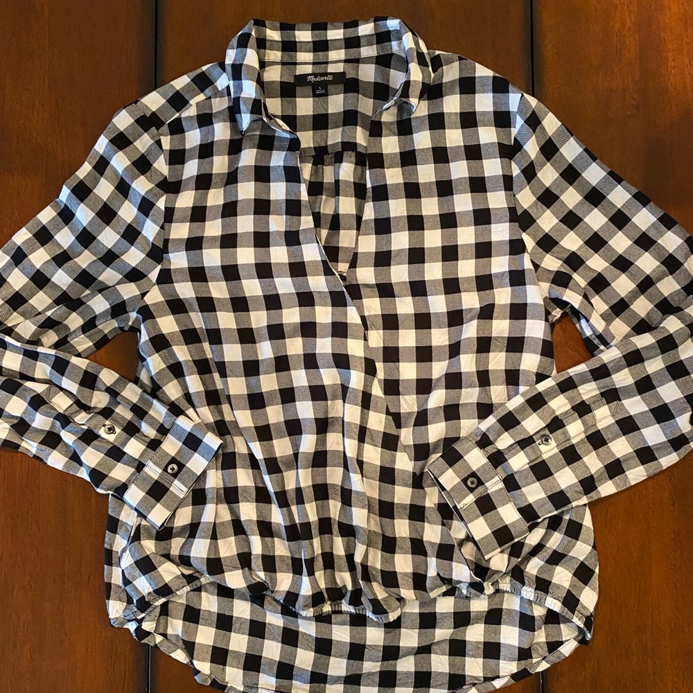 Madewell Black and White Checkered Blouse
